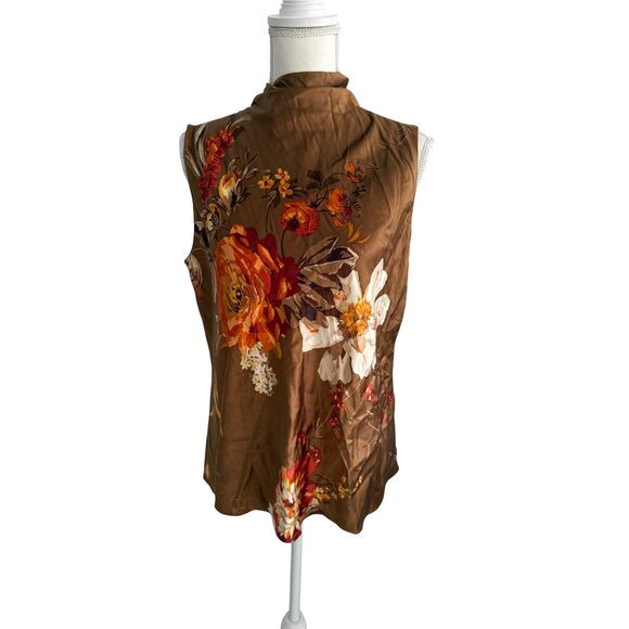 ELLEN TRACY Brown Floral Silk Blend Top Size 12 - Picture 6 of 10